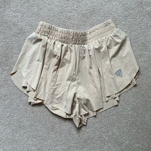 High Waisted Beige Flowy Workout Shorts